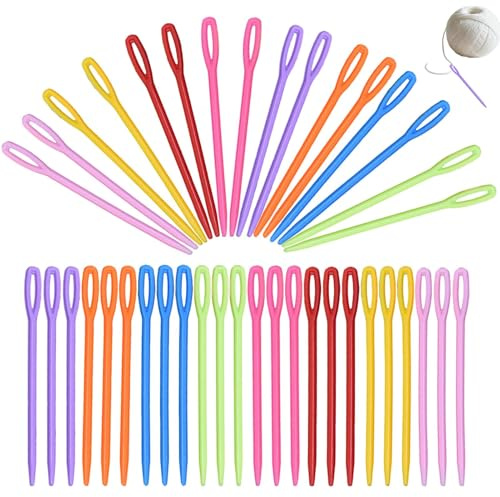 100 Pcs Plastic Big Eye Sewing Needles 7cm/2.7inch - Multicolor Hand Sewing Needles for DIY Crafts Learning