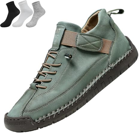 Kvinnors lädersneakers, kvinnor handgjorda läder bekväma skor dra på ortopediska stövlar skor, Mörkgrön, 37.5 EU Bred
