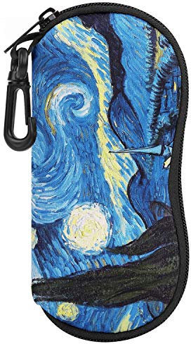 MoKo Sunglasses Soft Case, [Ultra Lightweight] Neoprene Zippered Eyeglass Storage Case with Belt Clip for Eyewear, Frames, Carrying Pouch Case Makeup Bag for Keys, Pencils, Cards - Starry Night