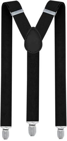 trilece Black Suspenders for Boys Kids Girls and Toddlers Baby - Adjustable Elastic 1 inch Wide Y Shape Suspender Strong Clips (6 Years to 5 Feet Tall, Black)