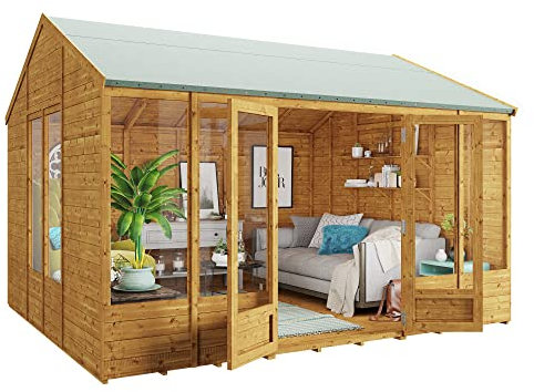 BillyOh Petra 16x8 Reverse Apex Summer House Shed, Log Cabin | Wooden Garden Room with Wide Double Doors, Tear Resistant Felt, Tongue and Groove Construction | Versatile Tiny Home or Garden Office