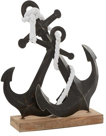 Deco 79 Metal Anchor Decorative Sculpture Home Decor Statue, Accent Figurine 15 x 5 x 16, Black