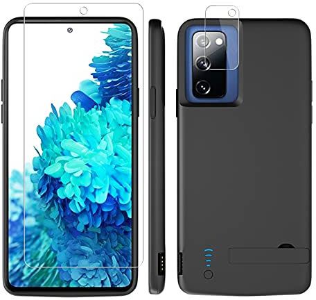 Akkuhülle für Samsung Galaxy S20 FE mit Ständer, 5000 mAh, schlank, tragbar, wiederaufladbar, erweitertes Akku-Ladegerät, Powerbank, Galaxy S20FE 5G, Ladehülle, 15,7 cm (6,2 Zoll), mit Displayschutz,