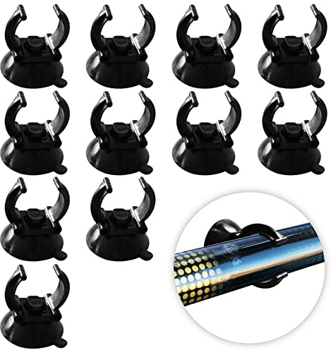 JOR 12 Pack Aquarium Suction Cups with Clips for Aquariums Thermometer, Black Silicone Clamps for Heater Rain Bars, and Oxygen Tubes, 1” Diameter Clip, Holds Standard 1” Heater