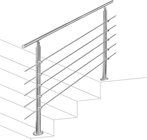 Jopassy Corrimano in acciaio inox, ringhiera per scale con 5 barre trasversali, ringhiera d'ingresso per balcone, scale interne ed esterne (100 cm)