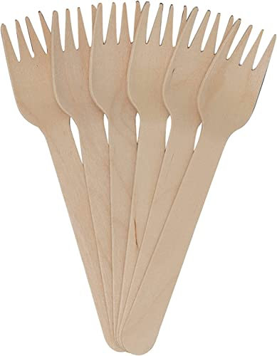 Meown Disposable Wooden Cutlery Set - Biodegradable Wooden Fork, Spoon, Knife, & Chip Fork - Compostable, & Plastic Free - Ideal for Wedding, Picnic, Parties, Office (Wooden Fork 100pcs)
