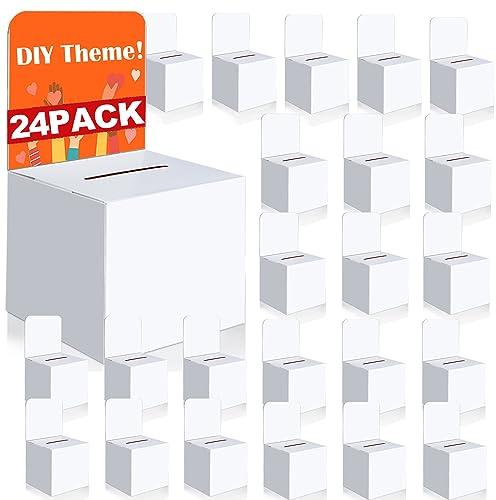 VOISEN 24 Pcs Valentines Day Ballot Boxes Suggestion Boxes Donation Box for Fundraising, Valentines Day Cardboard Raffle Box with Slot and Removable Header, Valentine Boxes for Kids (White)