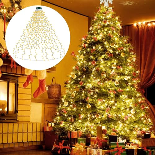 16 Brins Guirlande Lumineuse Sapin De Noel Avec 400 Led Ip55 Étanche Pour Arbre De Noël De 2 à 2,4 m, Avec 8 Modes Pour Décoration Intérieure Extérieure