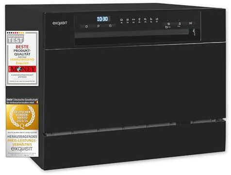 Exquisit Mini-Geschirrspüler, Tischspülmaschine, 55 cm breit, spülmaschine klein, Auto Türöffner, ECO-Modus, GSP5206-030D schwarz
