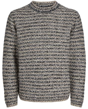 JACK & JONES Jprccmelvin Knit Crew Neck Pull en Tricot, Noyer/détail : Rayures, XL Homme
