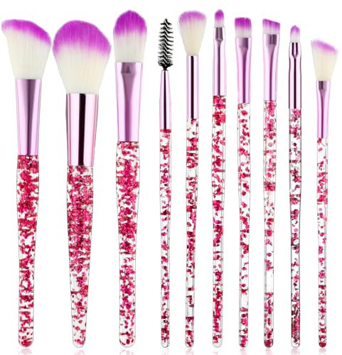 WLLHYF Set di 10 pennelli per make-up con cristalli glitterati, per fondotinta, correttore, ombretto, eyeliner, fard, mix di labbra, set di attrezzi sintetici, essenziali (viola)