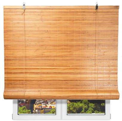 BESCH Persiana Estor Enrollable de Bambú Natural 150x200cm - Protección Solar y Privacidad para Ventana