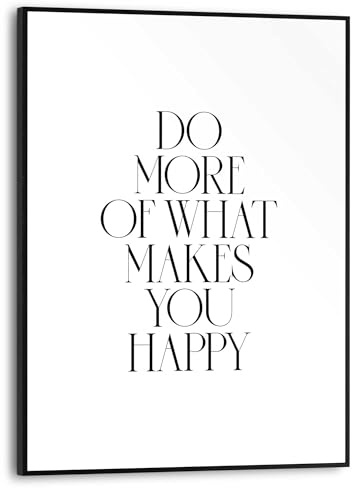 REINDERS Gerahmtes Bild, More Happiness, Home Office, Poster, Wanddeko, Room Decor, MDF, Schwarz-Weiß, 40 x 30