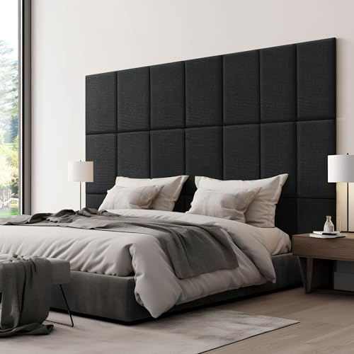 [neu.haus] Wandkissen Carpino 3er Set 60 x 30 cm Wandpolster Textil Schwarz Wandpaneele gepolstert Kopfteil für Bett Polsterpaneel zum Kleben