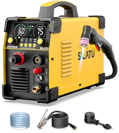 SILATU Cortador de plasma, Pilot Arc 110V 220V Dual Voltage STC750P 75A Cortador de plasma de aire con pantalla digital Máquina de corte por plasma.