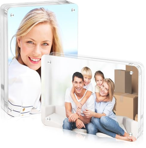 lalago 2pcs 10,2 x 15,2cm Portafoto da Tavolo con Angoli Arrotondati, Cornice Magnetica in Acrilico, Trasparente Cornice, Portafoto Senza Cornice Bifacciale Display per Esporre Foto, Cartoline