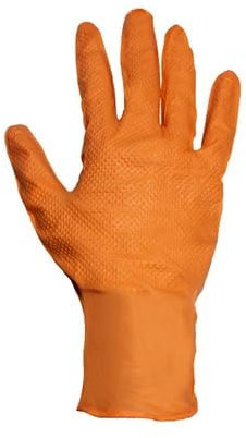 Blinker - Guantes de Nitrilo High Grip - Protección Química - Resistencia Mecánica - Textura Piramidal - Gran Agarre - Sin Látex, Sin Polvo - Ambidiestros - Color Naranja - 100 Unidades - Talla S 6,5
