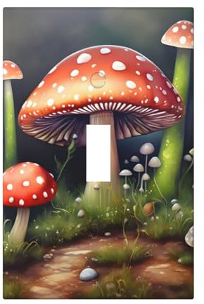 Cubiertas de salida con estampado de hongos de pintura, 1 placa de pared de tamaño estándar, cubiertas de placas frontales de policarbonato de doble salida