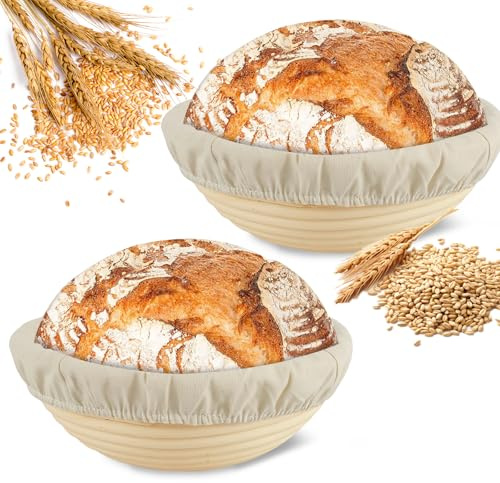 Brödkorg 2 stycken soppkorgar för bakning, bröd, naturlig rotting, brödkorgar, för professionella och hushållsbagare – hantverk, brödlådor (2 runda 25 x 8 cm)