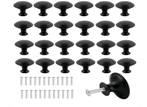 Abiyou Nero Pomelli per Cassetti, 25PCS Nero Pomolo per Mobili Rotondo con 25 Viti, 30MM nero Opaco Pomelli per Porta, Pomelli per Mobili nero, per Cassetti, Porta, Armadio, Cucina, Soggiorno