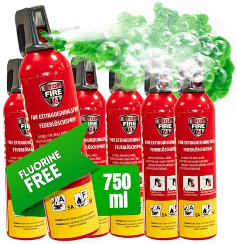 notlok Safety Work – 6x Brandsläckare Spray 750g utan fluor, skonsam mot huden | Fire Extinguisher A, F, E upp till 1000V | Brandsläckare för hemmet, bilen, båten, lägenheten och resor