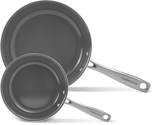 Juego de utensilios de cocina antiadherentes, sartenes antiadherentes de cerámica de 8 y 10 pulgadas, sartenes para freír huevos para cocinar, PTFE, libre de PFOA, PFA, apto para horno y lavavajillas