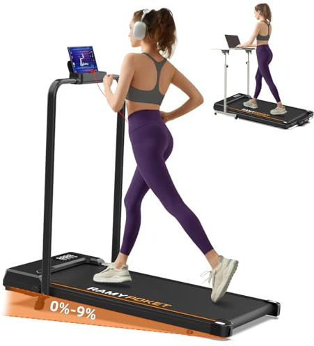 Tapis De Course Pliable, Inclinable 9% 1-10km/h 2.5HP, Extra Large 40cm Tapis De Marche, Compact et Portable, adapté au Bureau à Domicile, Peut être placé sous Le canapé, écran LED (avec Lubrifiant)