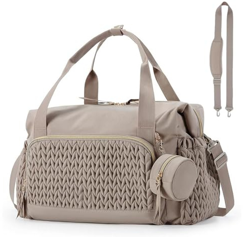 Borsa sportiva da donna, 24 l, Weekend, impermeabile, da viaggio, borsa da viaggio, borsa per ospedale, nascita, con borsa bagnata in PVC, per fitness, nuoto, sauna (Beige)