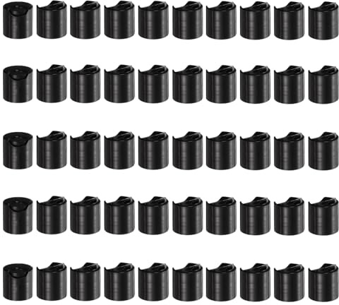 sourcing map 50 tappi superiori a disco in plastica PP, 24/410, tappi di ricambio durevoli, per bottiglie da spremere, bottiglie ricaricabili, plastica, vuoti, shampoo, nero