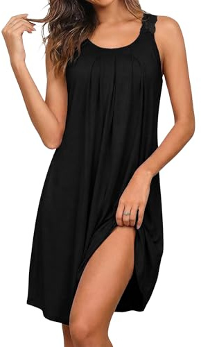 Uniexcosm Pigiama Sexy Abito da Notte Lungo Senza Maniche Camicia da Notte Donna Estiva Senza Maniche Nero 3XL