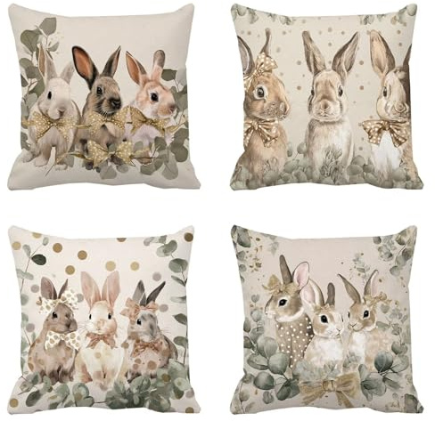 Cuscini Divano 65x65 Set da 4 Velluto Cuscini da Esterno Impermeabili Coniglio Copricuscini Divano piante Quadrato Copricuscino, Cuscino Decorativo, per Soggiorno Balcone Giardino Sedie t-817