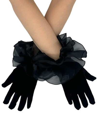 Luyismer Romantik spets trimmade sammetslen brudhandskar volanger korta handskar för eleganta ceremonier och festivalfotografering brud, Svart, one size