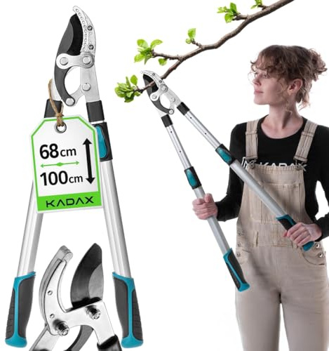 KADAX Städ grensax 68–100 cm, teleskop trädsax för tjocka grenar upp till 50 mm, trädgårdssax med halkfria handtag och vasst stålblad för exakt trädskärning