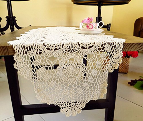 Laivigo Centrino rettangolare fatto a mano in pizzo all'uncinetto, 40,6 x 61 cm, bianco