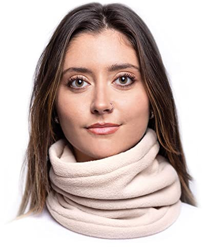 Karl Loven Damen Loop Schal Hals wärmer Herren Schnalle Winter Fleece Futter Unisex warme Hut Maske - Sport Ski Motorrad Fahrrad Snowboard Wandern Beige