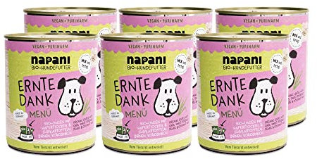 napani - Ernte Dank - veganes Hundefutter nass, Bio Hundefutter mit Linsen & Haferflocken, Hunde Nassfutter, purinarm & schonend gegart, 6 x 800g