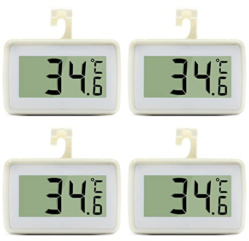 FunnyMe 4PCS Digital Refrigerator Thermometer, High Precision Fridge Alarm Thermometer with Hook, °C/°F Convertible