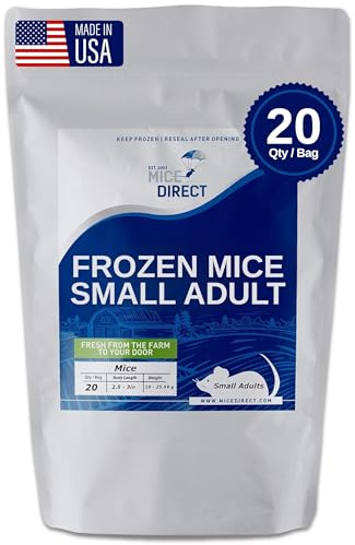 MiceDirect 20 Frozen Mice Small Adult Feeders Snake Food for Juvenile Red Tail Boas Ball Pythons Adult Sand Boas Milks Corn (2.5-3 in) (380 Grams Min)