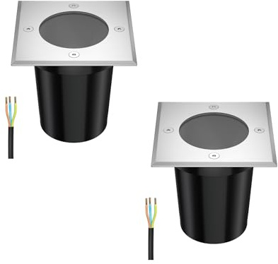 ledscom.de 2x Bodeneinbauleuchte RELI für außen, IP67, edelstahl, eckig, 11 x 11cm, 1x GU10 max. 15W