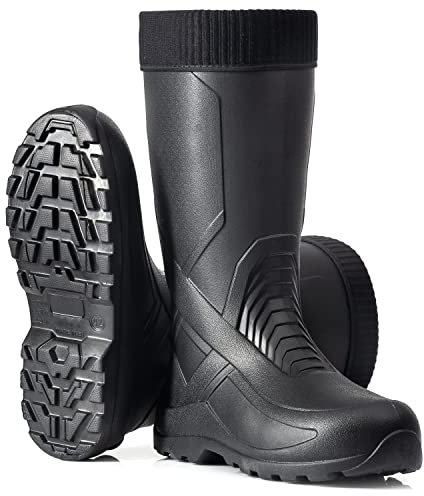 CLIMBR Botas de goma ligeras forradas para hombre, EVA térmica, 40-47, cálidas botas de invierno, botas de trabajo con forro, Negro , 44 EU