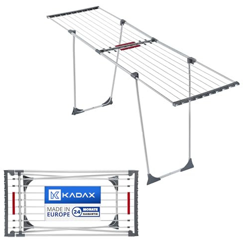 KADAX Tendedero Extensible de Acero Resistente con Capacidad para Ropa de Gran Volumen, Ruedas, Diseño Plegable y Estructura Grande (Blanco)