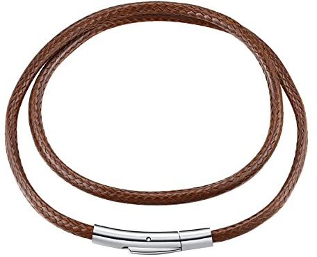 FindChic Collana uomo e donna in pelle intrecciata, collana caucciù 2/3 mm, con chiusura rotante o pulsante in acciaio inossidabile, colore nero/marrone, 41-76 cm confezione reagalo
