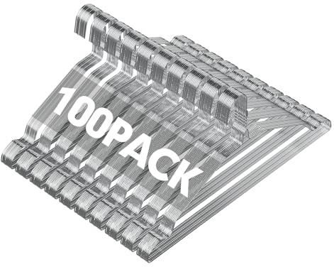 Confezione da 100 grucce in filo metallico per cappotti, salvaspazio, in metallo, antiscivolo, 40,6 cm, calibro 12, ultra sottili, per abiti, camicie, pantaloni, gonne di dimensioni standard, cromate