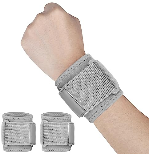 Yasdyri Wrist Brace Compression for Women and Men Adjustable Wrist Supports for Tendonitis, Arthritis, Carpal Tunnel, Sports Injuries, Badminton, Basketball, Fitness 2 Pack (Gray)