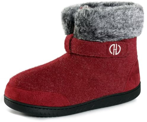 GURGER Chausson Femme Hiver Chaud Bottes Chaussons Homme Montant Fourrure Doublé Pantoufles Hautes Chausson Bottines Maison, Rouge Taille 42 43