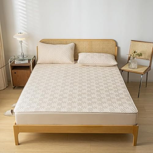 weich Spannbetttücher,Einfarbig gebürstete, Gesteppte, wasserdichte Bettlaken, separater Urin Matratzenschoner für ältere Kinder, Kissenbezug, Braun A, 135 x 200 cm (3 Stück)