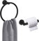 Toilet Roll Holder Towel Ring, Wall Mounted Classic Toilet Paper Holder, 2 Pieces Matte Black 304 Stainless Steel Bathroom Accessories