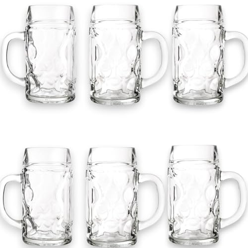 6x Boccali da birra in Vetro 70 cl modello bavaria con tacchetta bicchieri base grossa 16,2 x 8,4 cm resistente al lavaggio in lavastoviglie, perfetto per la gastronomia, Stile Bavarese
