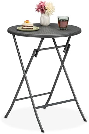 Relaxdays Gartentisch Rattan-Optik, rund, HxD: 75 x 60 cm, grau