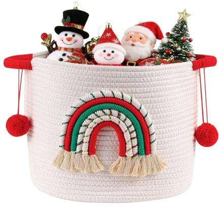 Cesti Regalo di Natale Vuoti con Arcobaleno, Cesto Portabiancheria in Cotone e Corda, Piccoli Cestini per la Lavanderia, Organizzatore per Decorazioni Natalizie, Cesto per Giocattoli per Soggiorno